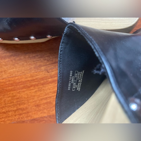 NWOT  NEW ZARA WOMEN WOODEN STUDDED BLACK LEATHER CLOGS MULE SLIPPERS SIZE 37 - Picture 11 of 16